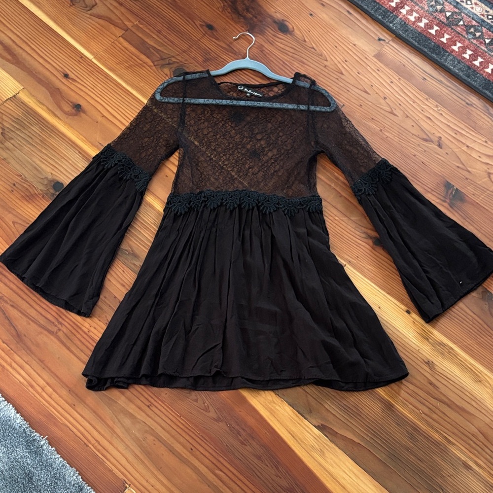 For Love And Lemons Sheer Black Lace Top